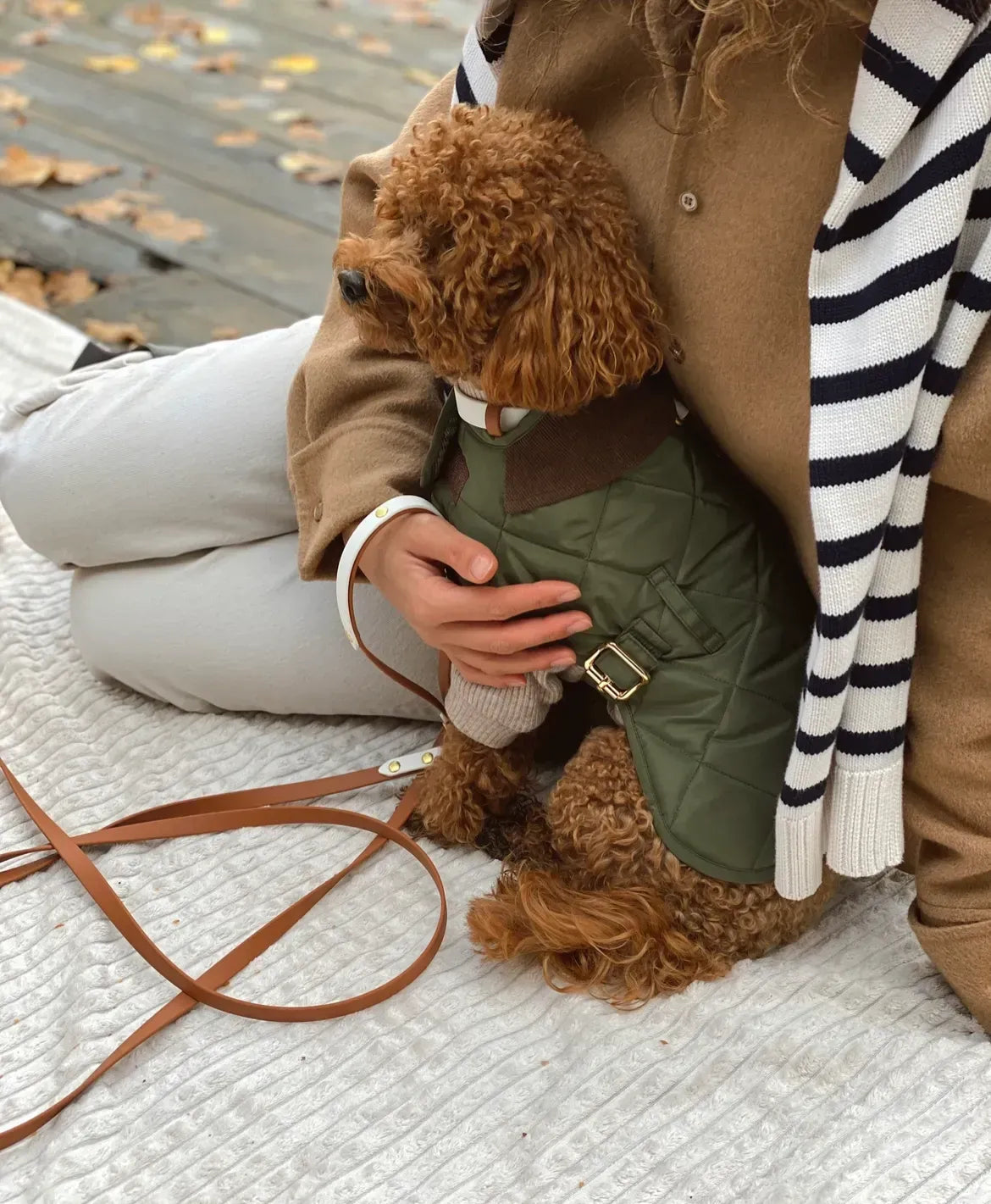 Dog leash "BioThane" - light brown with white