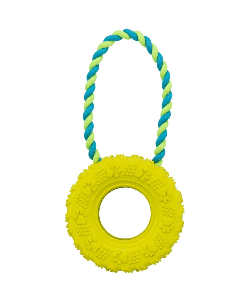 Dog toy Tire on a rope – 15/31 cm, rubber
