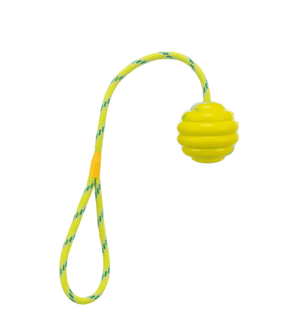 Ball with string for dog - rubber, 6/30 cm