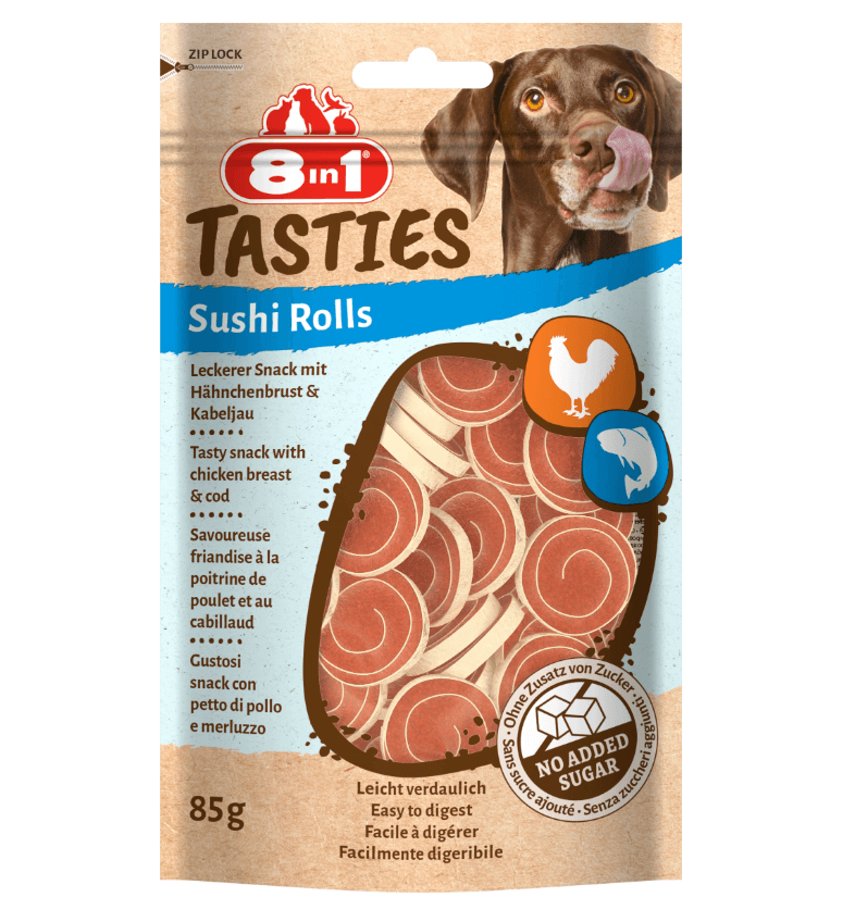 Rollos de sushi de 8in1 Tasties: un manjar con pollo y bacalao