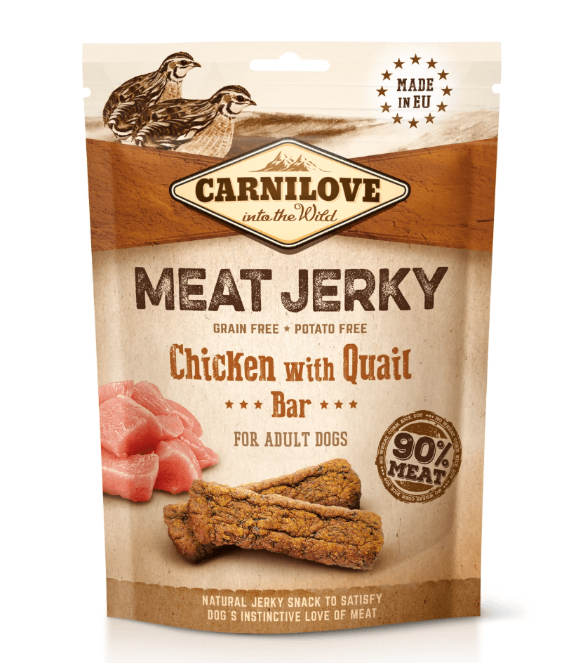 Carnilove Jerky Kurczak & Przepiórka 100g – 90% mięsa