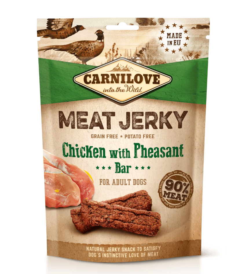 Carnilove Jerky Kurczak & Bażant 100g – 90% mięsa
