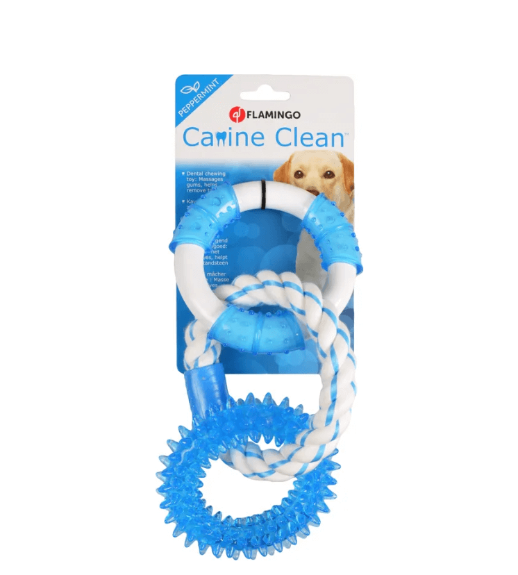 Flamingo Denta 3 Rings - a teether with mint and rope