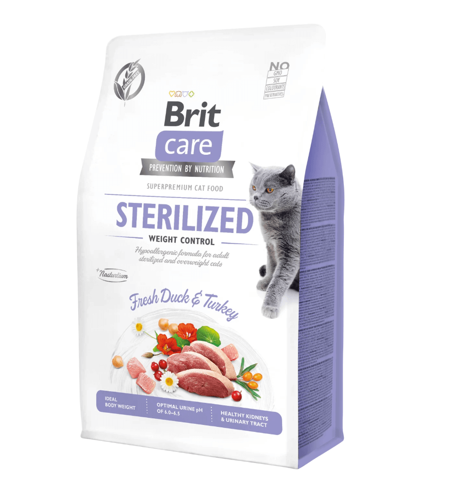 Brit Care Cat Sterilized – kaczka i indyk, kontrola wagi i zdrowy mocz