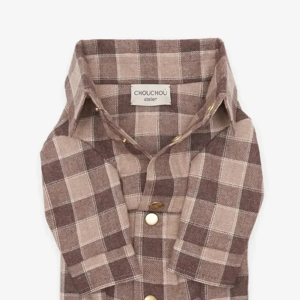 Striped Dog Shirt - 100% Cotton, Hand Sewn, Brown