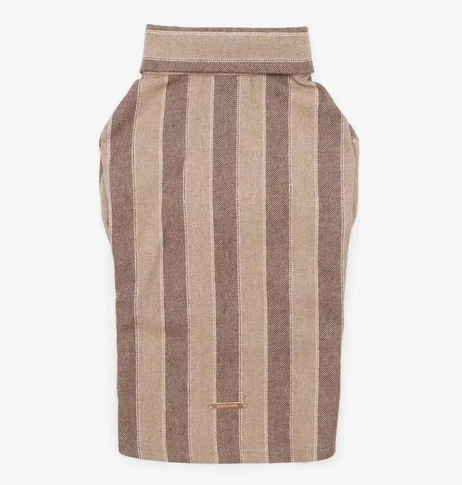 Striped Dog Shirt - 100% Cotton, Hand Sewn, Beige