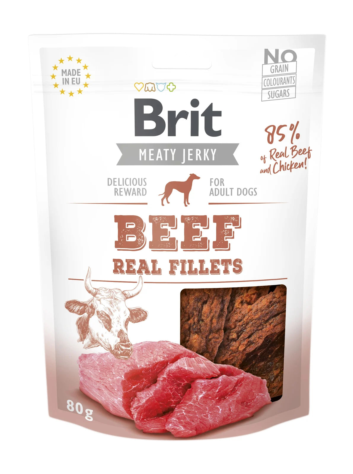 Brit Jerky Beef & Chicken - 85% meat for adult dogs 85g