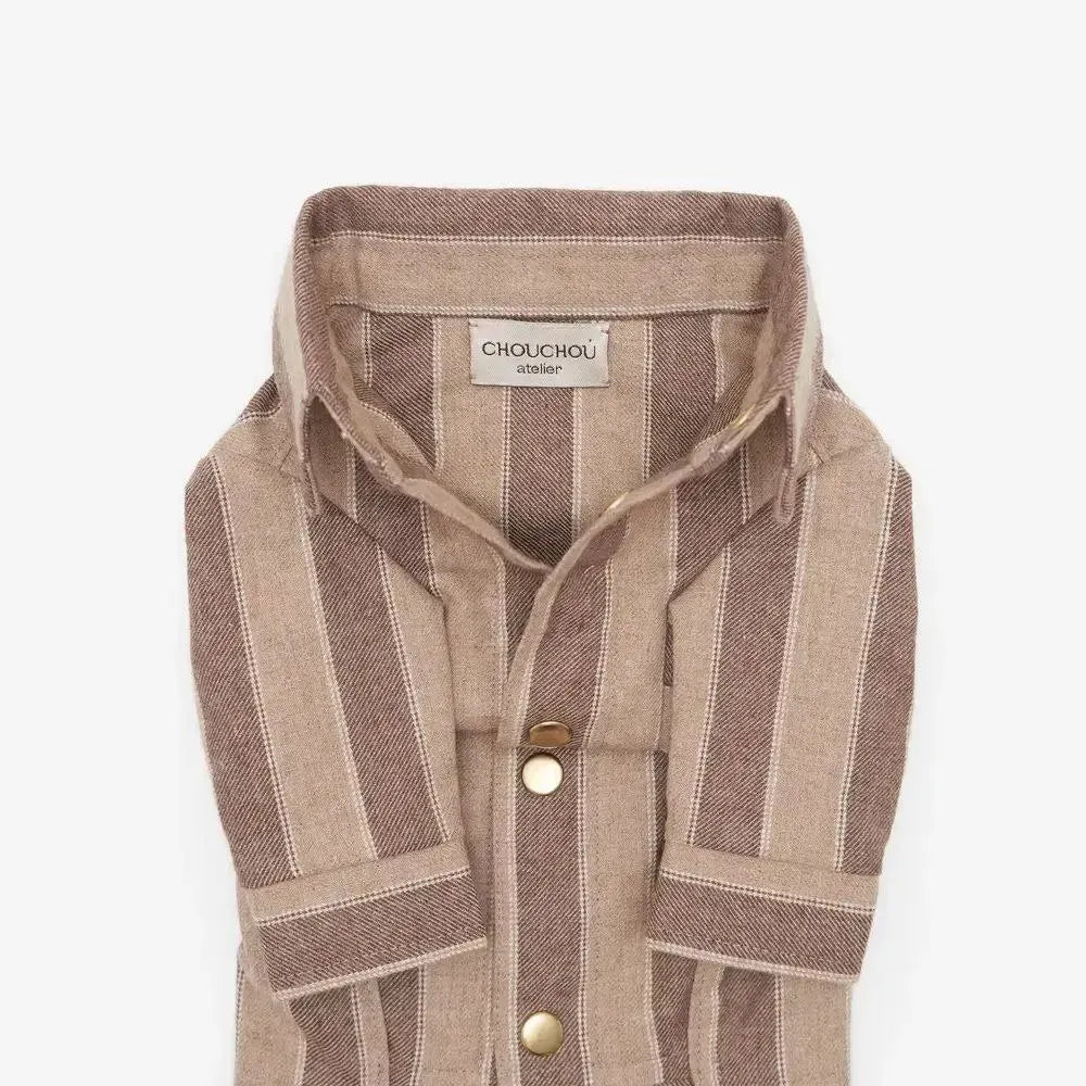 Striped Dog Shirt - 100% Cotton, Hand Sewn, Beige