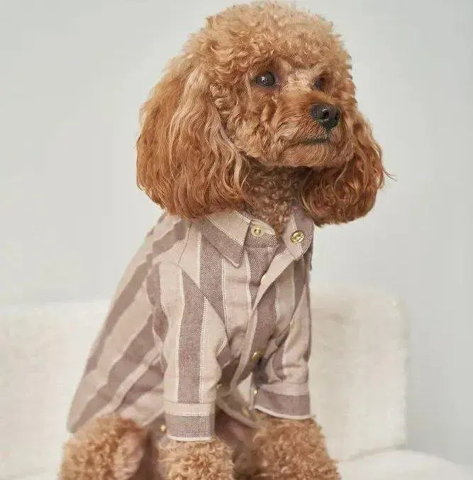 Striped Dog Shirt - 100% Cotton, Hand Sewn, Beige