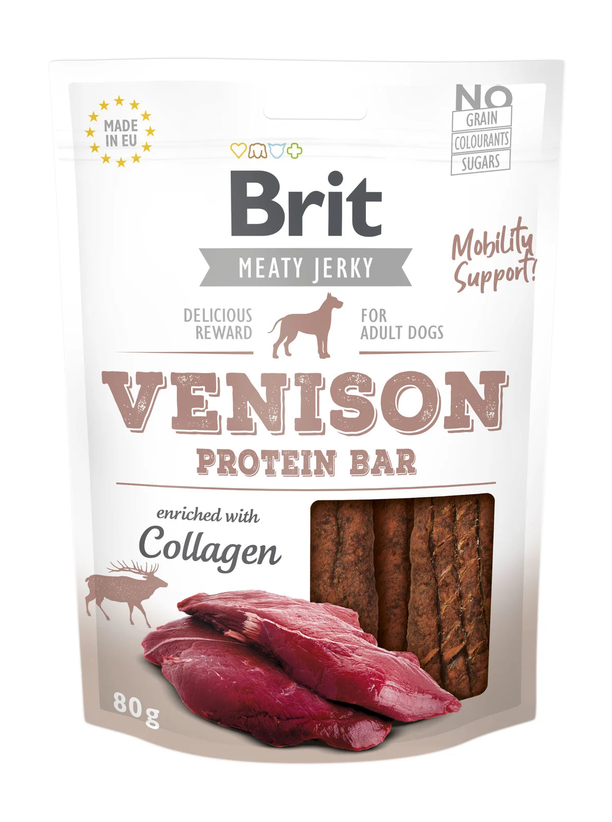 Brit Jerky Venison Protein Bar - 85% meat and collagen 80g