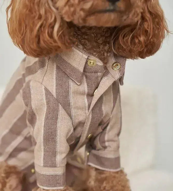 Striped Dog Shirt - 100% Cotton, Hand Sewn, Beige