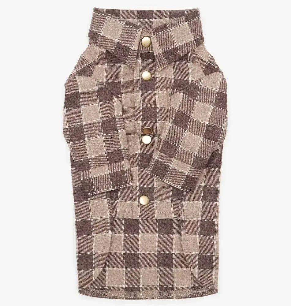 Striped Dog Shirt - 100% Cotton, Hand Sewn, Brown