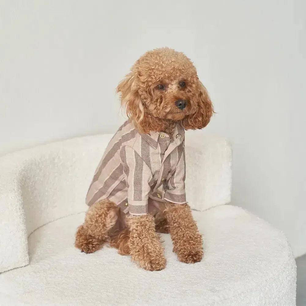 Striped Dog Shirt - 100% Cotton, Hand Sewn, Beige