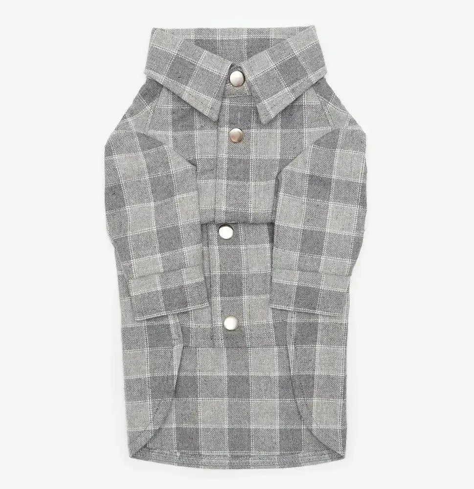 Striped Dog Shirt - 100% Cotton, Hand Sewn, Light Gray