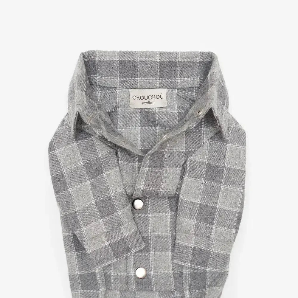 Striped Dog Shirt - 100% Cotton, Hand Sewn, Light Gray