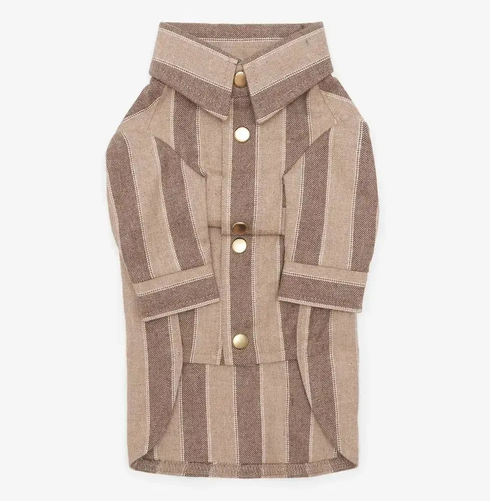 Striped Dog Shirt - 100% Cotton, Hand Sewn, Beige