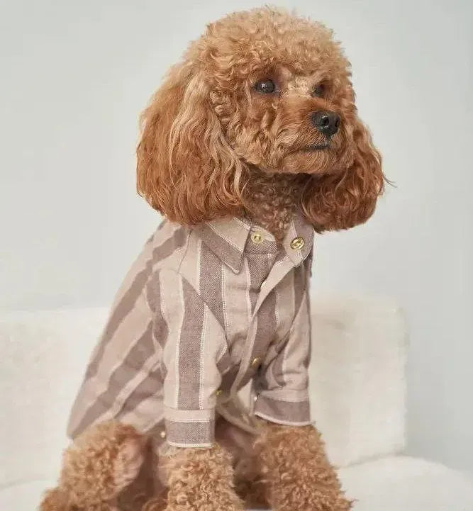 Striped Dog Shirt - 100% Cotton, Hand Sewn, Beige