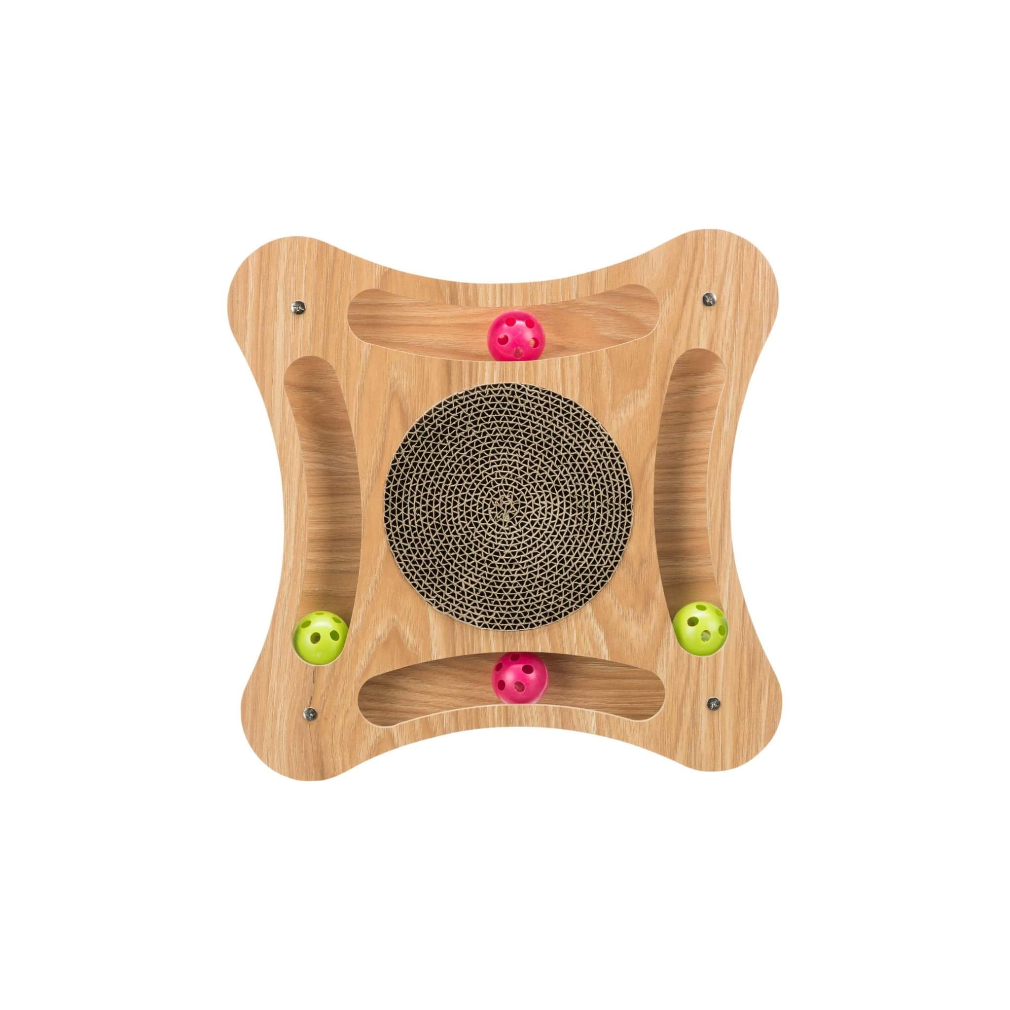 Cardboard scratcher with wooden frame and balls 35×35 cm