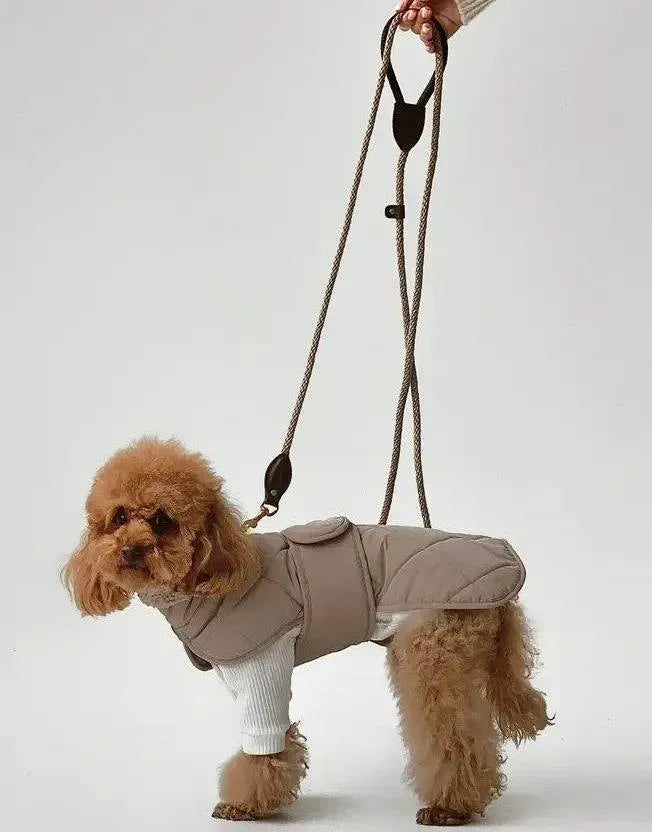 Winter dog jacket "Waffle" in beige with taupe fur
