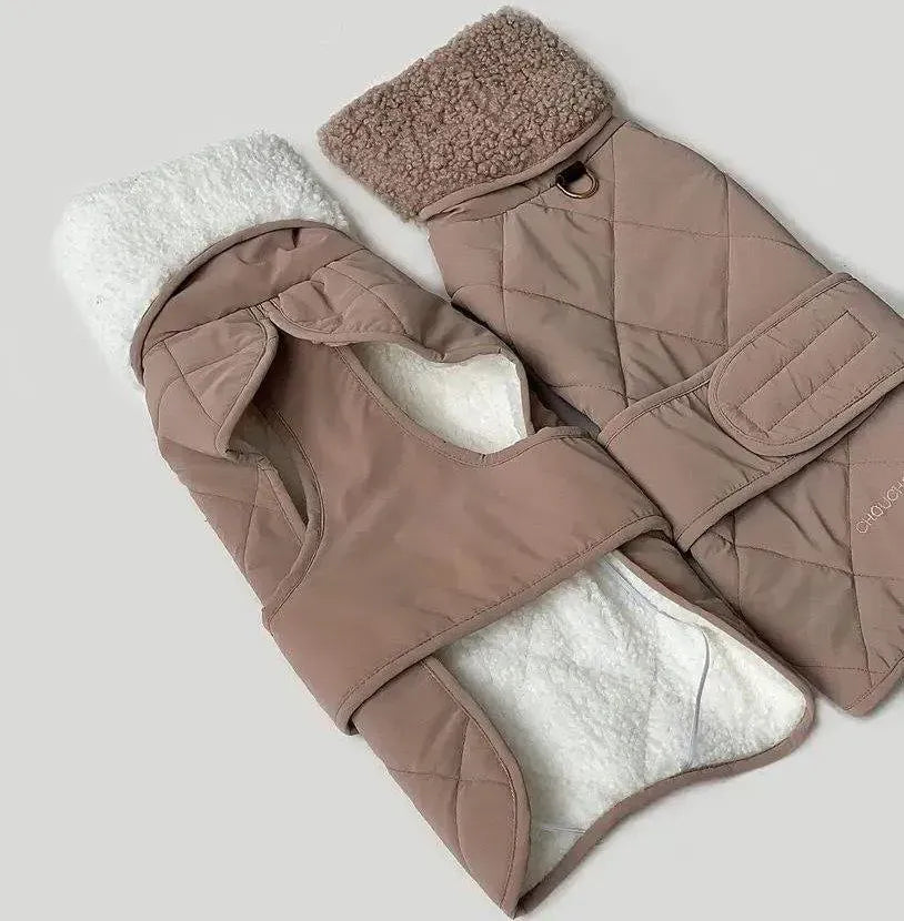 Winter dog jacket "Waffle" in beige with milky fur