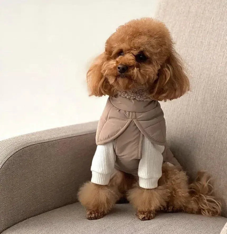 Winter dog jacket "Waffle" in beige with milky fur