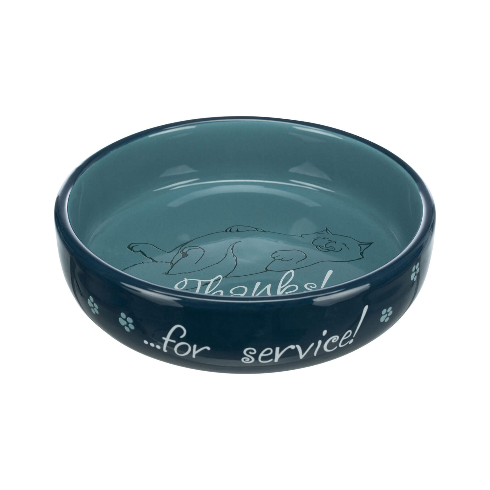 Ceramic cat bowl, dark turquoise, 0.3 l/15 cm