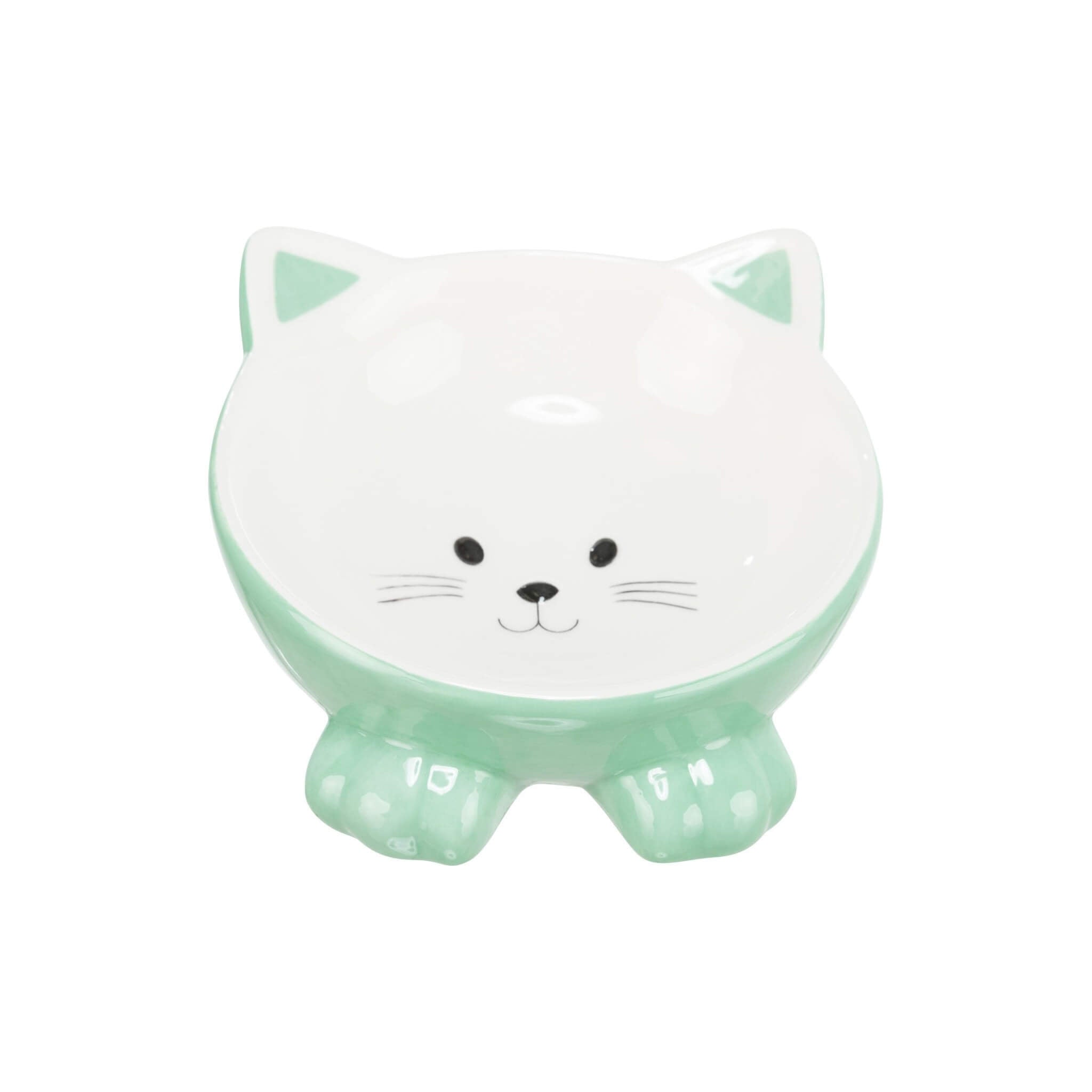 Green ceramic cat bowl 0.15 l - tall