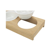 Miski ceramiczne na stojaku 2×0,25L biały/bambus