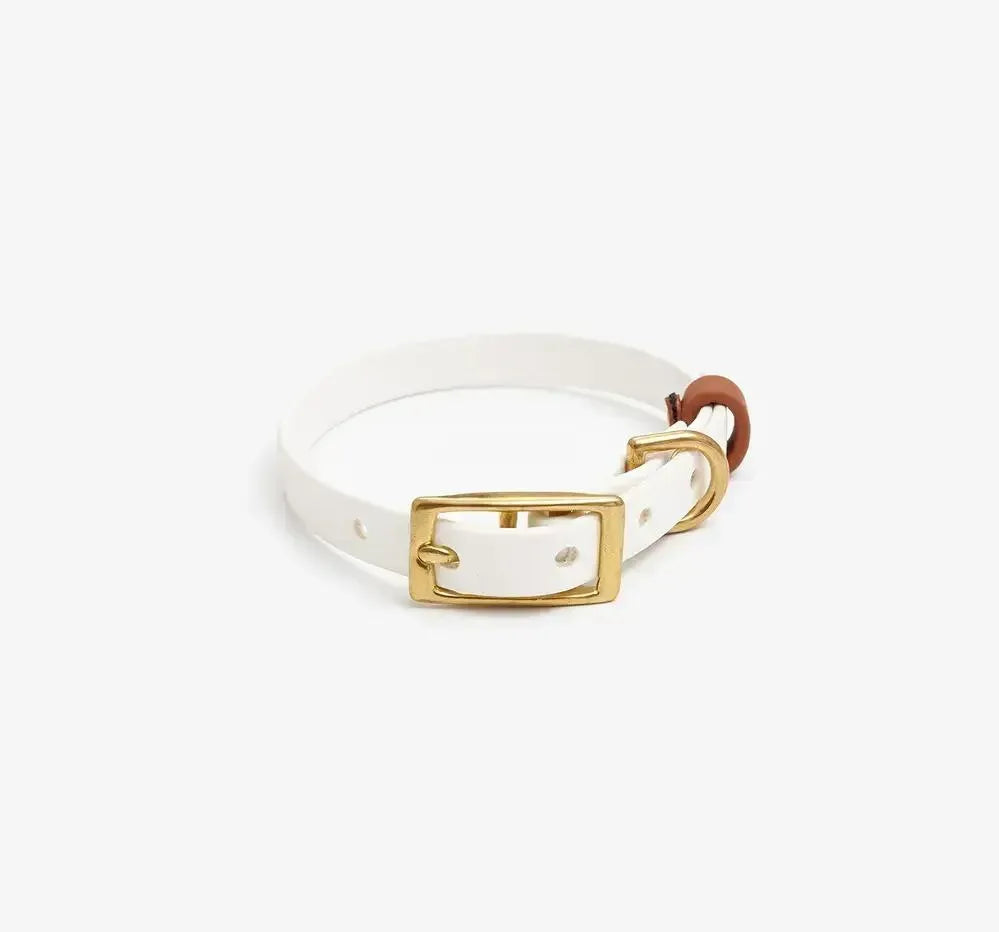 Dog collar "BioThane" in white with light brown