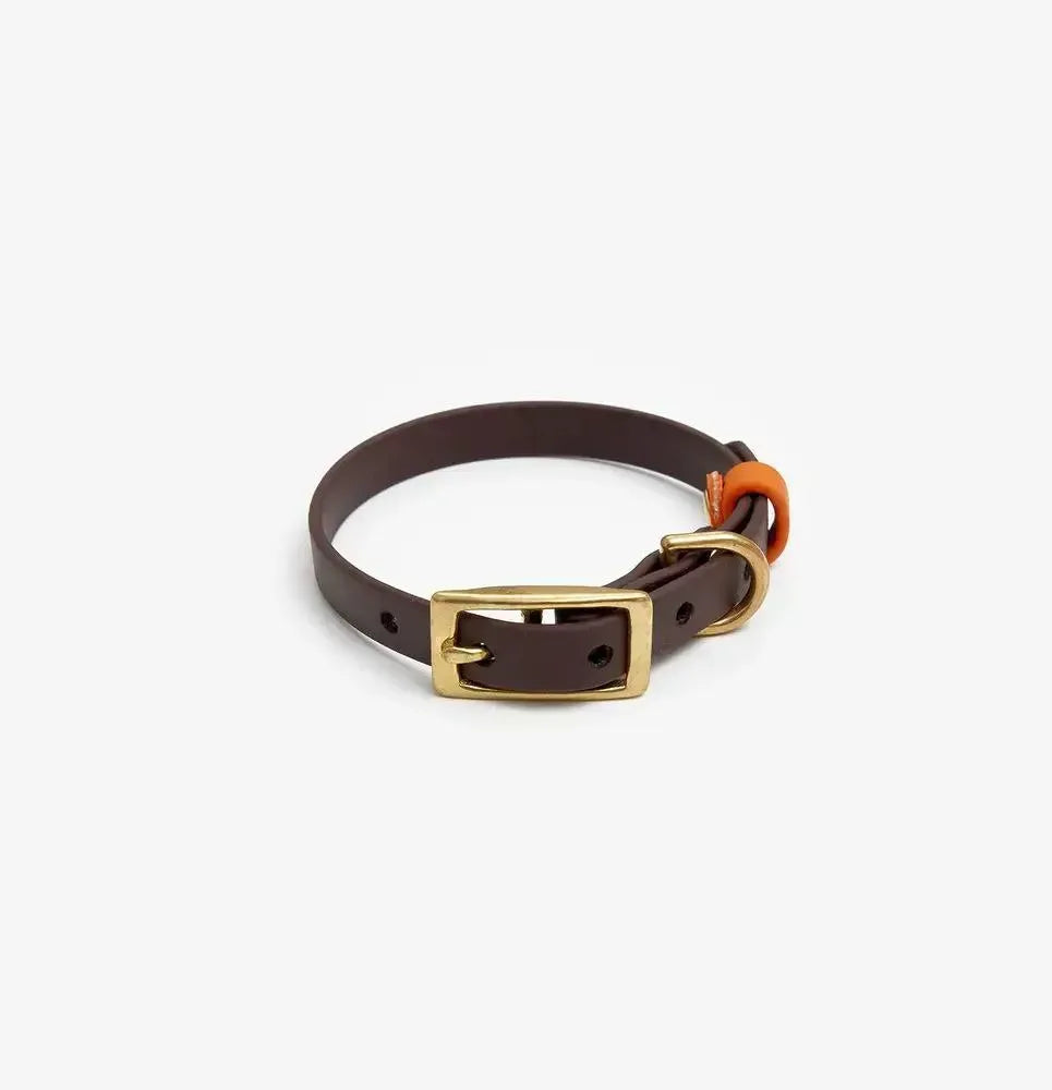 Dog collar "BioThane" in dark brown with orange