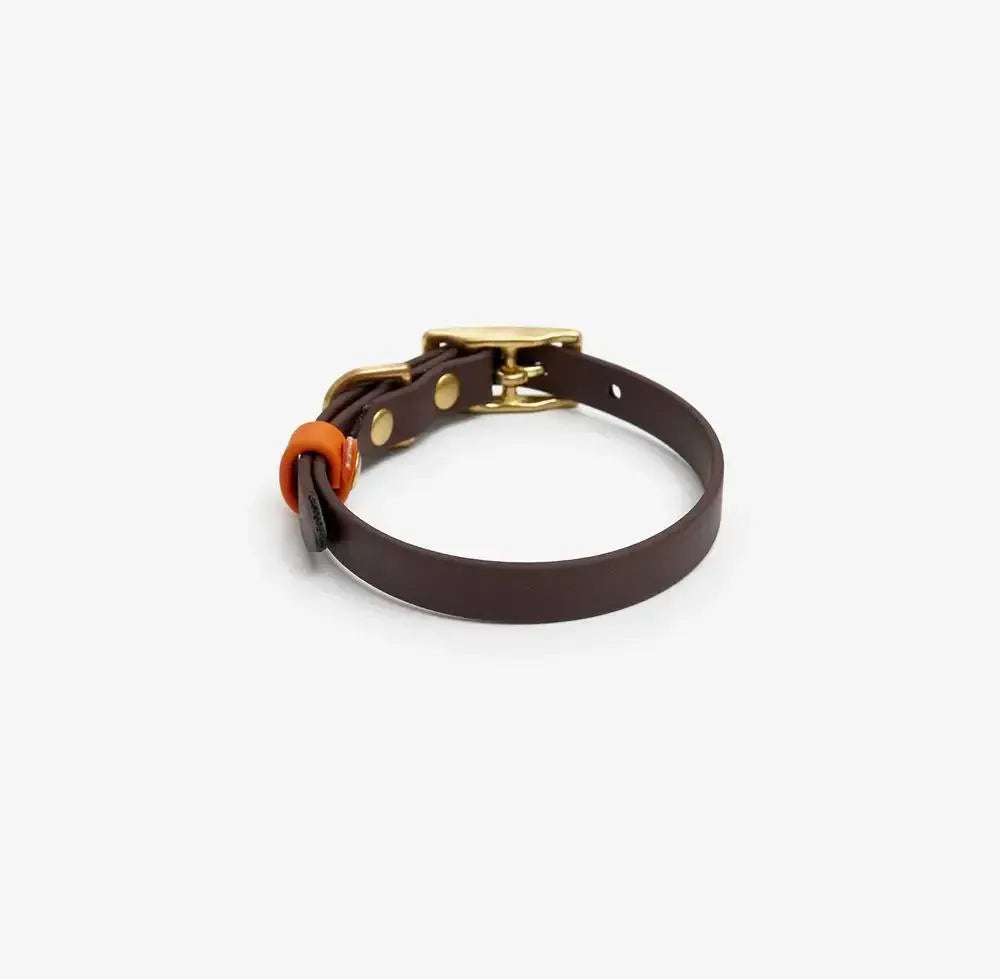 Dog collar "BioThane" in dark brown with orange