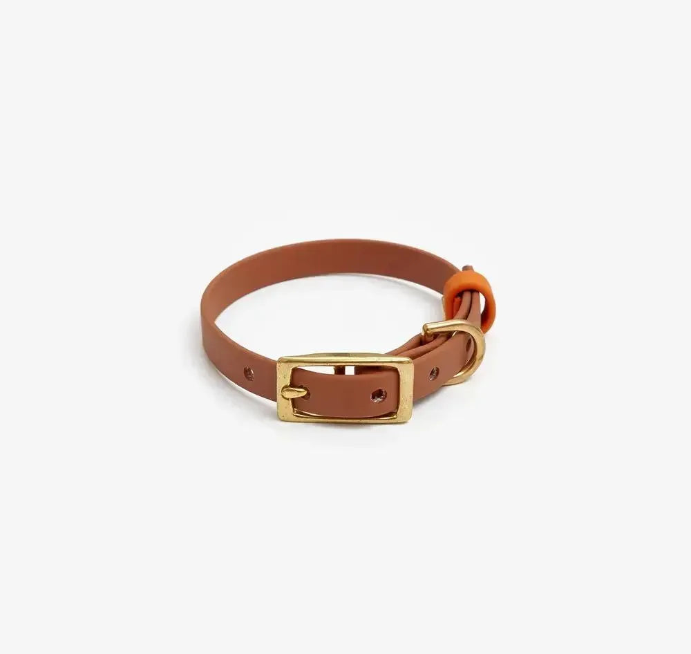 Dog collar "BioThane" in light brown with orange