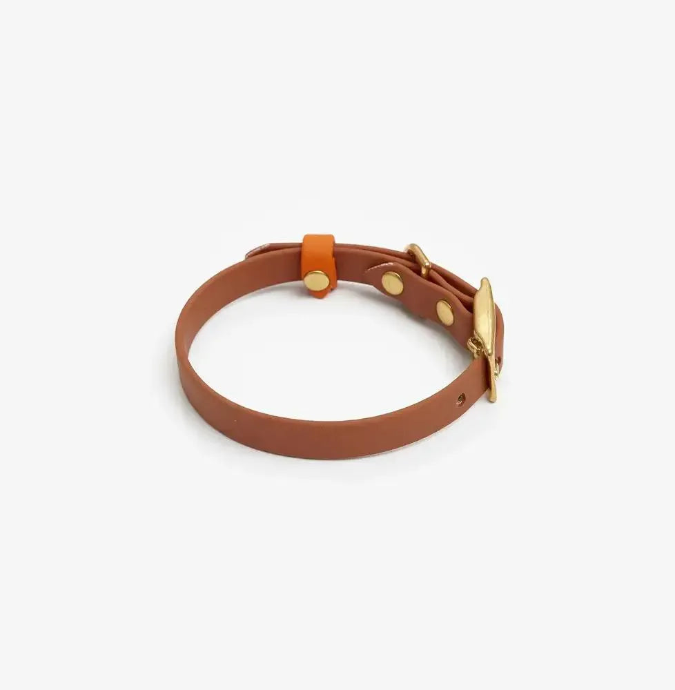 Dog collar "BioThane" in light brown with orange