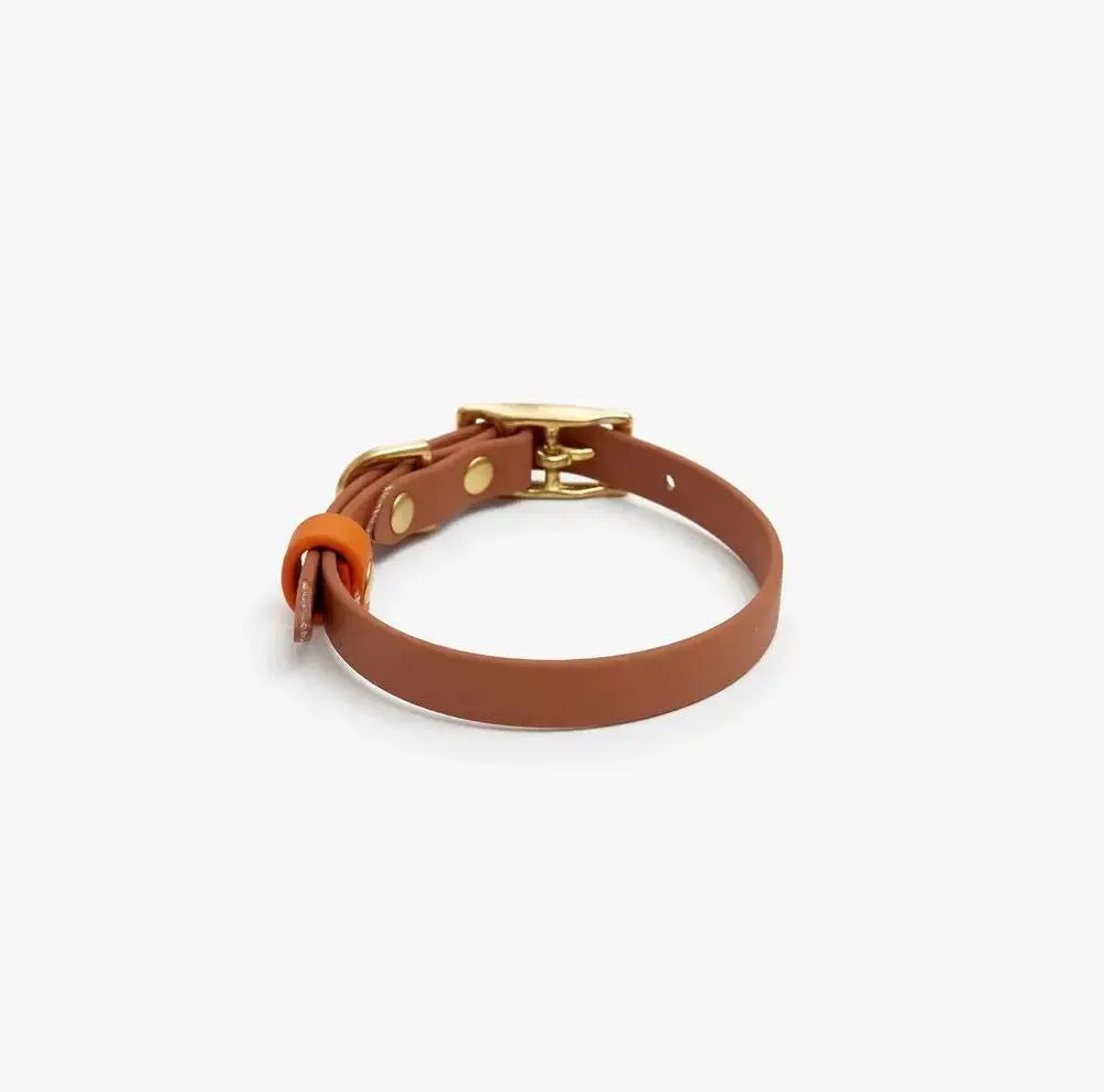 Dog collar "BioThane" in light brown with orange
