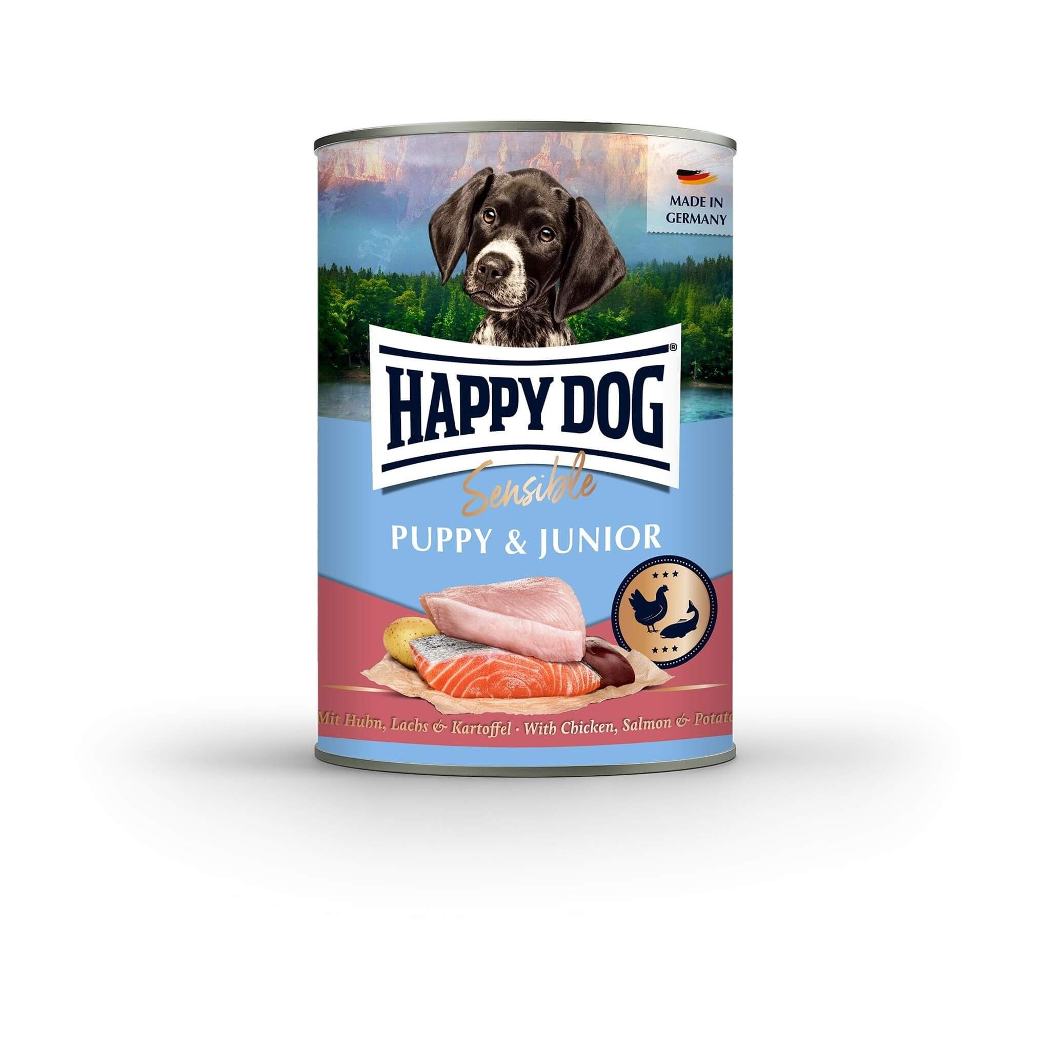 Happy Dog Puppy Junior 400g – Chicken and Salmon in a Can