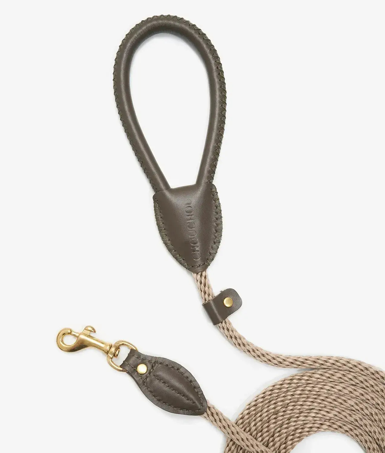 Luxury Classy dog leash olive with beige rope - handmade, premium