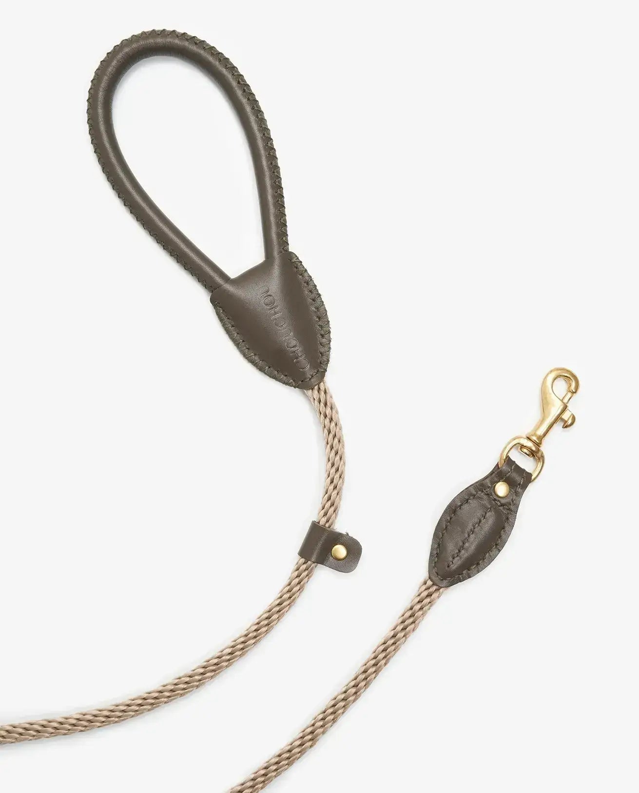 Luxury Classy dog leash olive with beige rope - handmade, premium