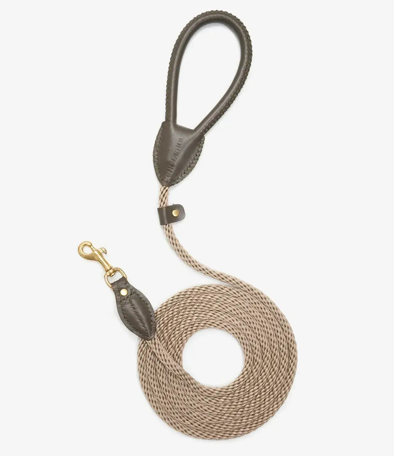 Luxury Classy dog leash olive with beige rope - handmade, premium