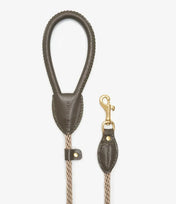 Luxury Classy dog leash olive with beige rope - handmade, premium