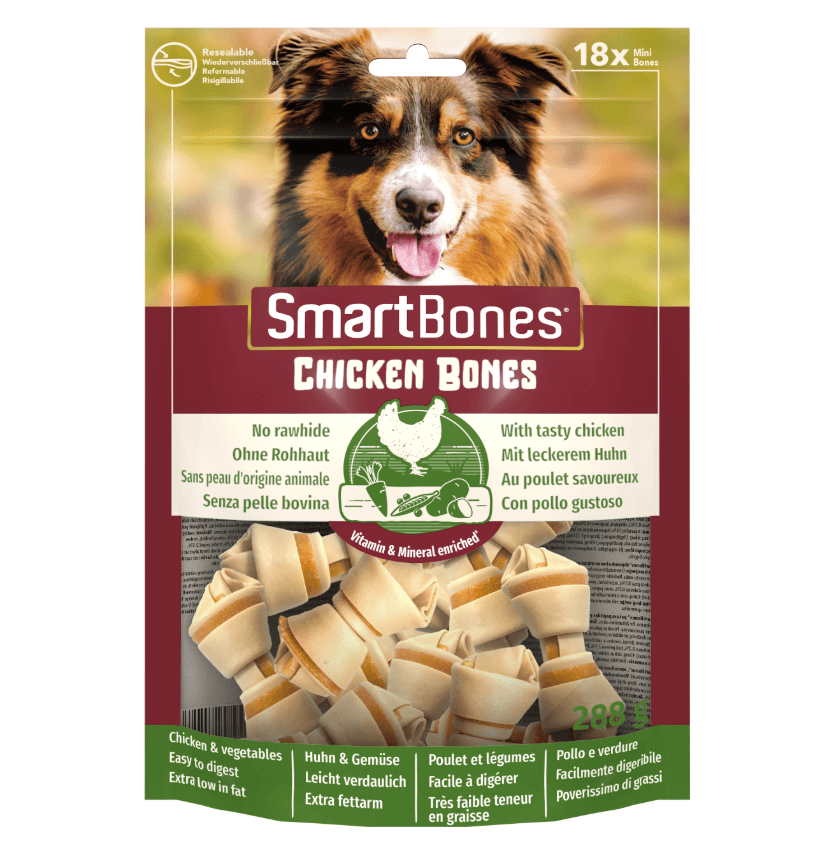 Mini ossa di smartbones con pollo per un cane 18 pezzi.
