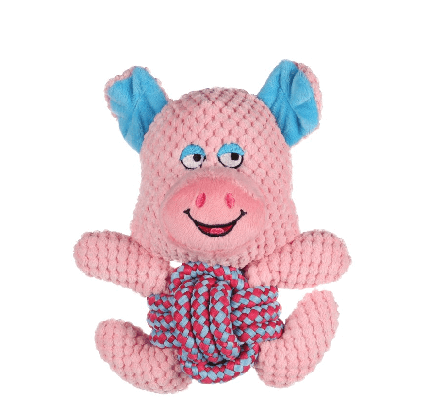 Flamingo Farmi Pig avec une corde - un jouet en peluche pour un chien