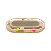 Cardboard scratcher with wood and balls + catnip 46×25 cm