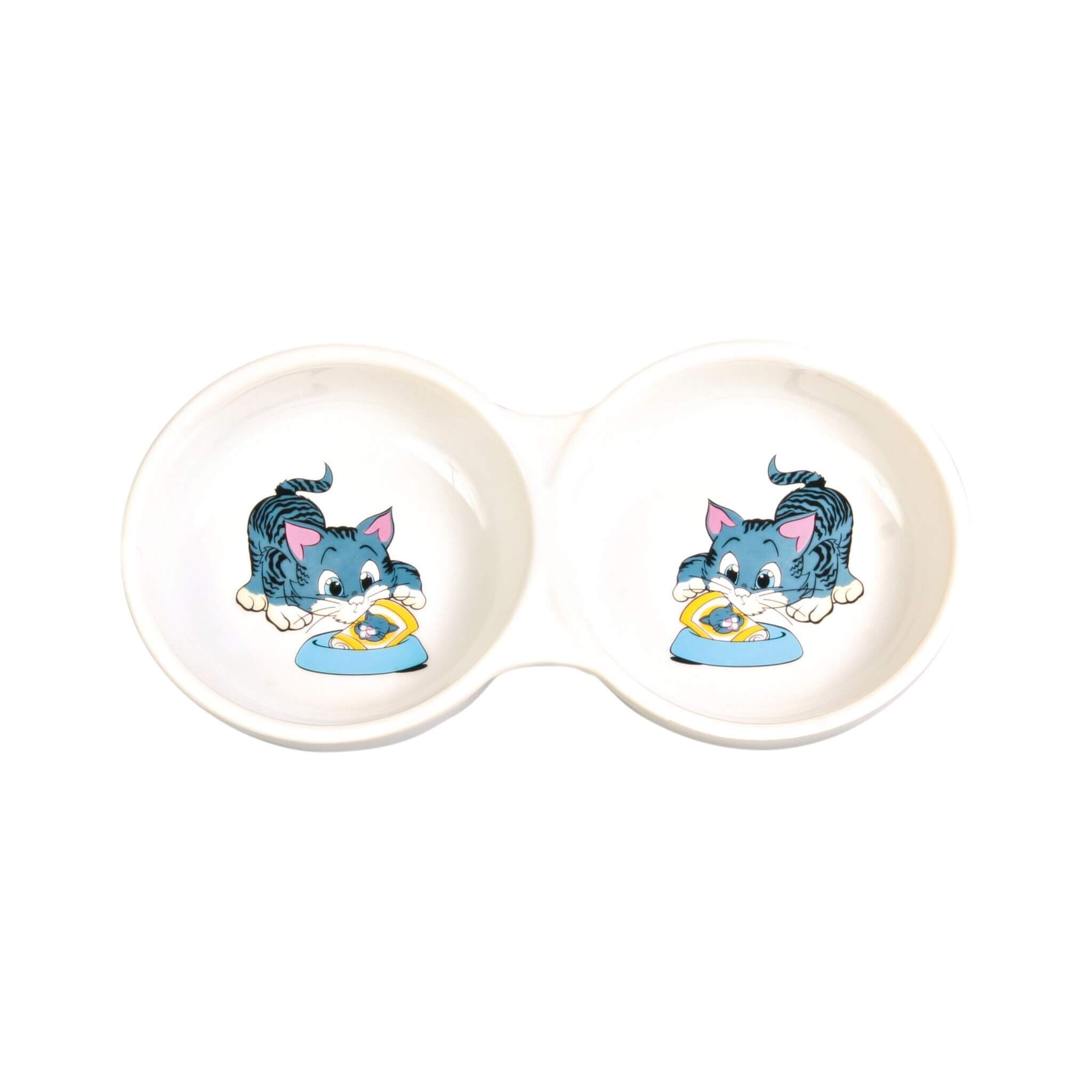 Double ceramic bowl white 2×150 ml for cat