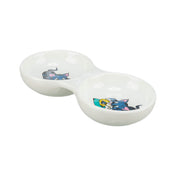 Double ceramic bowl white 2×150 ml for cat