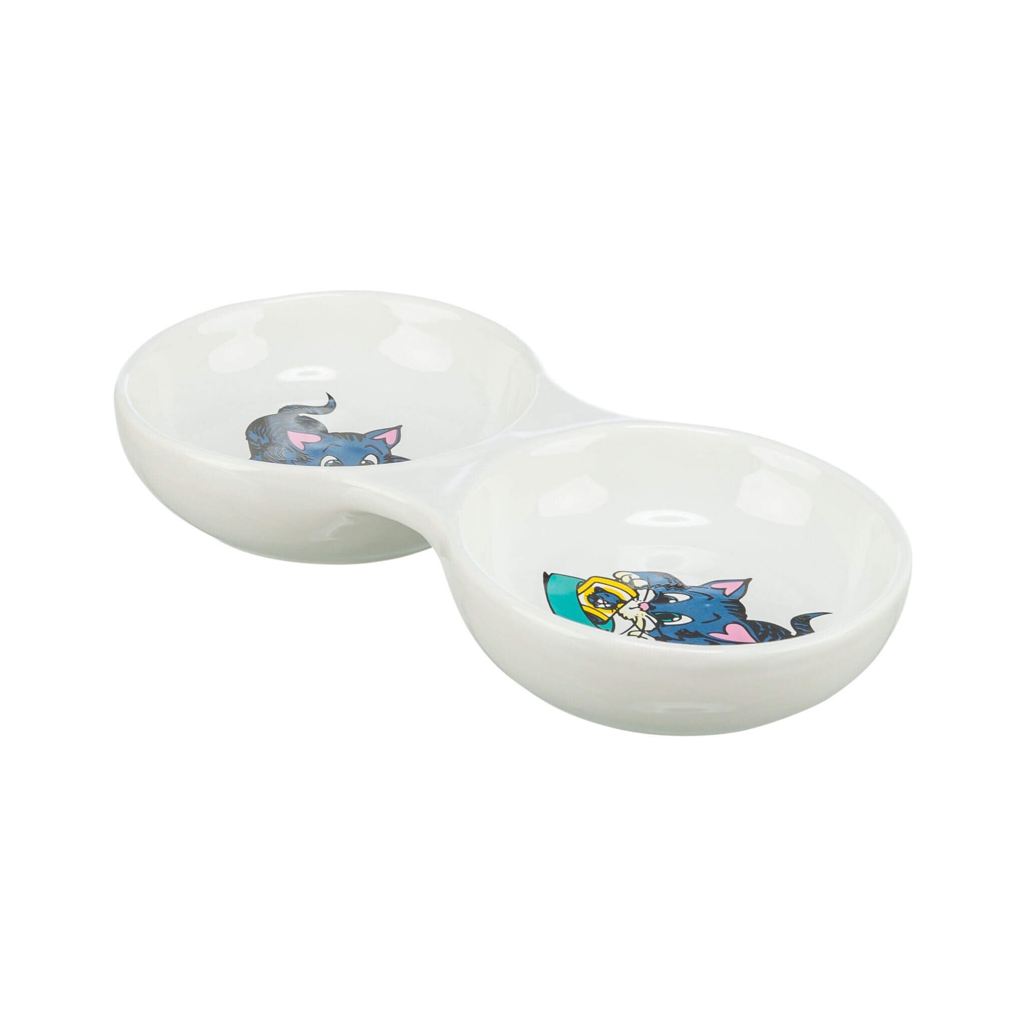 Double ceramic bowl white 2×150 ml for cat