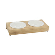 Ceramic bowls on stand 2×0.25L white/bamboo