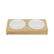 Ceramic bowls on stand 2×0.25L white/bamboo