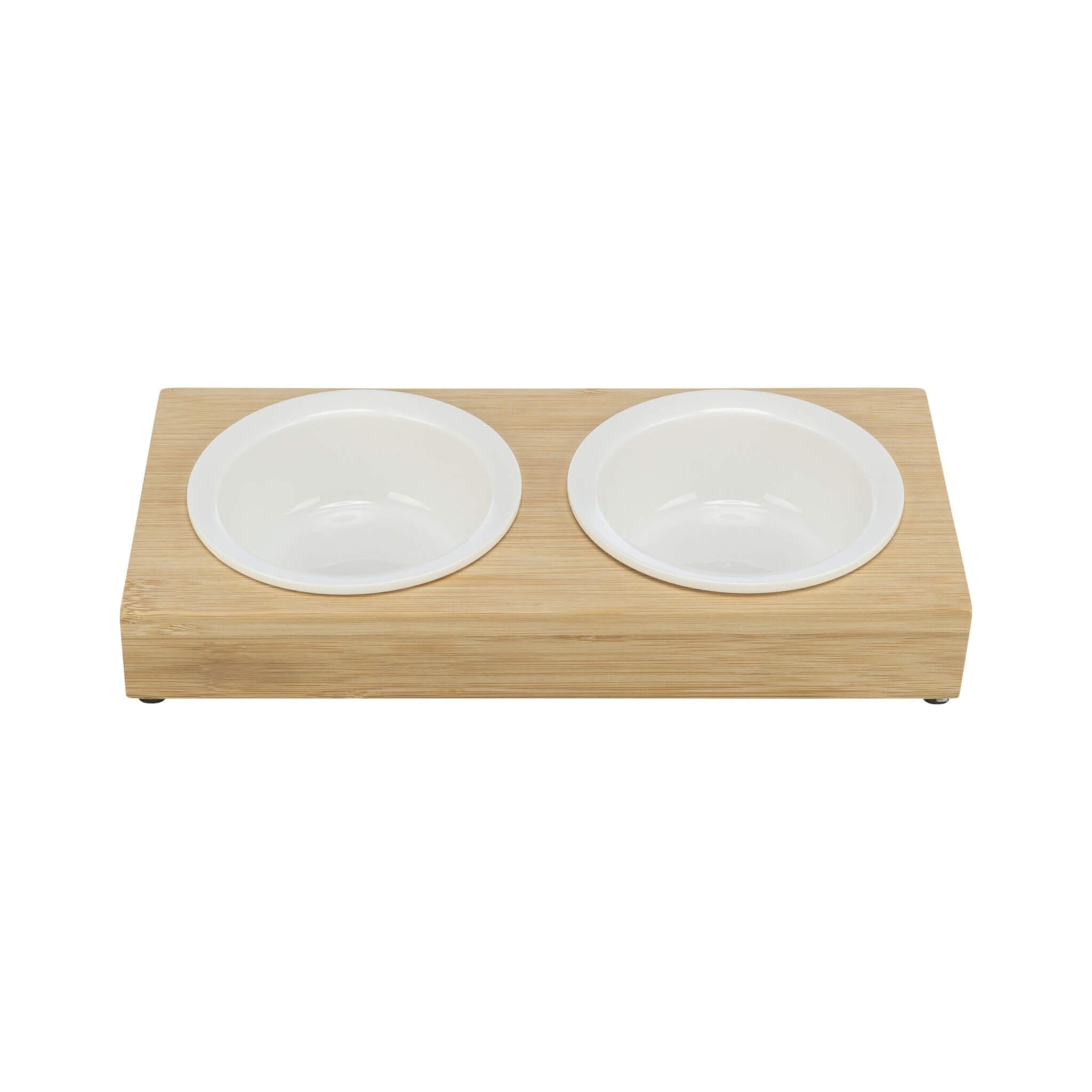 Ceramic bowls on stand 2×0.25L white/bamboo