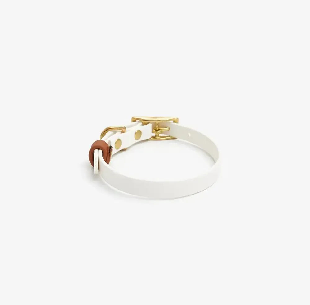 Dog collar "BioThane" in white with light brown