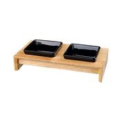 Set of black bowls on a stand 2×0.2 l wood/ceramics